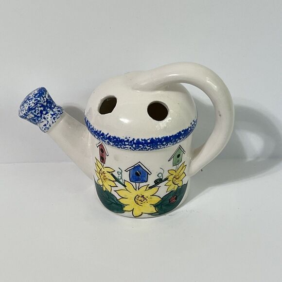 Vintage 80's Sculptural Watering Can Ceramic Flower Frog Propagation Station - Picture 3 of 13